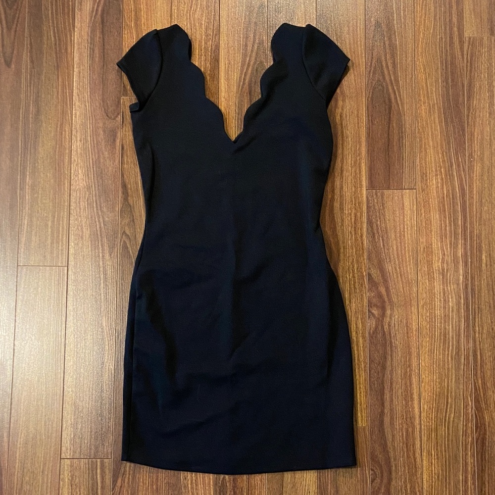 Cooperative Black Scallop-Edge Mini Dress